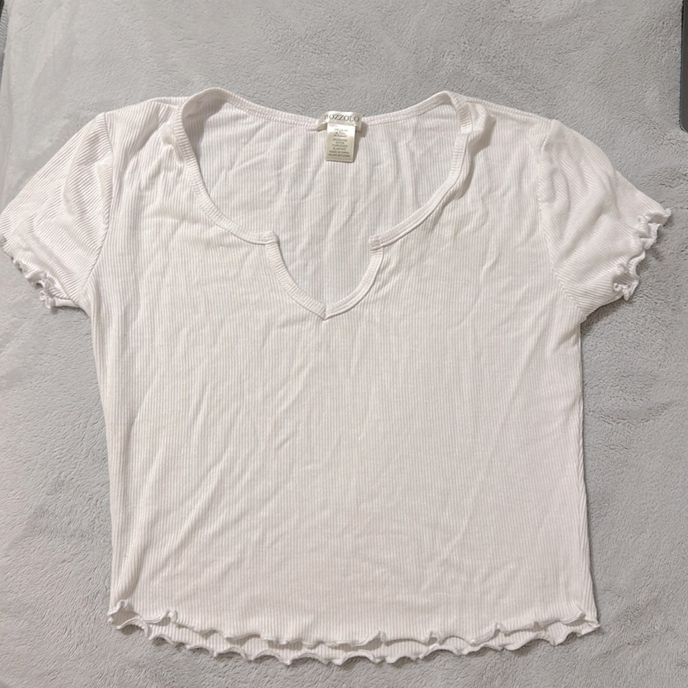White V-line Crop Top with Ruffles